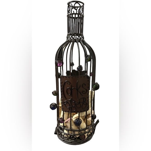 Whimsy Collection Wine Bottle Cork Cage Holder / Display With Colorful beads 14” - Picture 2 of 16